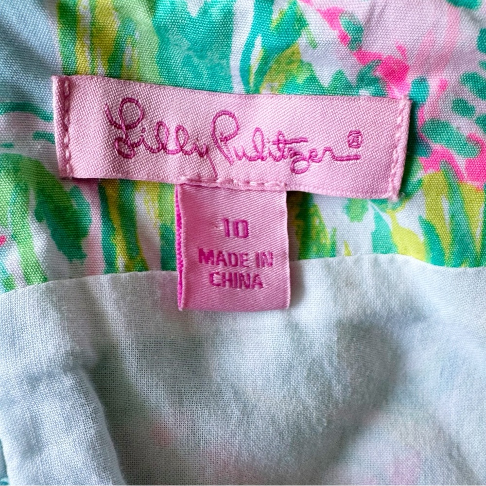 Lilly Pulitzer Pink Green Blue Tropical Button-Front Sundress - Picture 9 of 10
